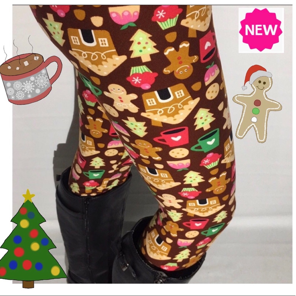 OS/Plus/XPlus NEW Womens Christmas Gingerbread House Printed Leggings - Picture 1 of 8